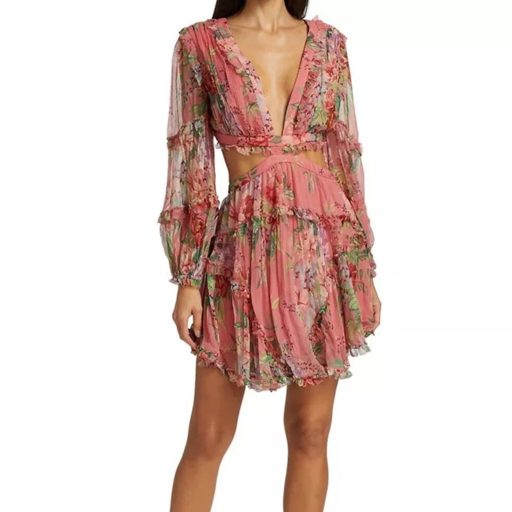 EUC ZIMMERMANN silk floral cut out dress sz 1 (small)